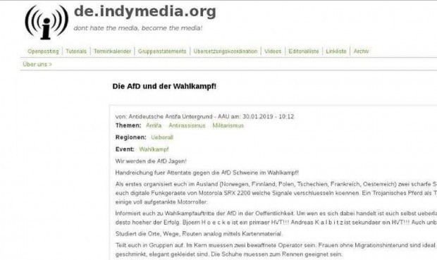 Mordaufruf: Anleitung für Attentate auf AfD-Abgeordnete bei indymedia