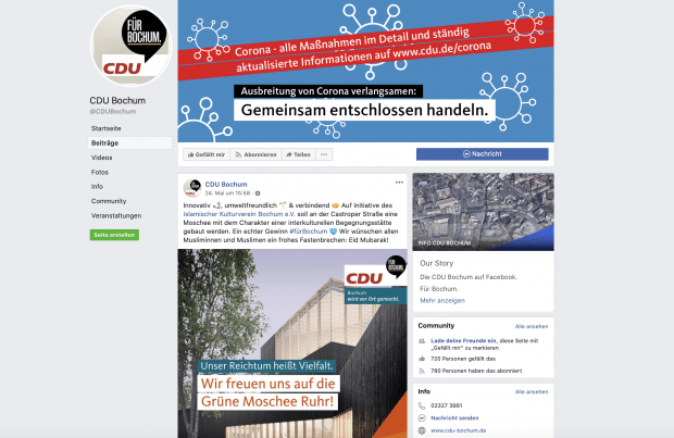 Bochumer CDU gratuliert Islamistischem Verein zu Moscheebau und Fastenbrechen