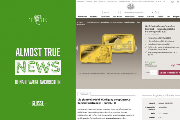 Grüne verschenken Baerbock-Goldbarren