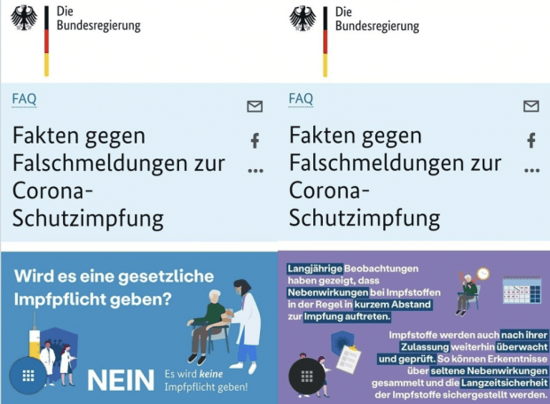 „Nein, es wird keine Impfpflicht geben“-Hinweis verschwunden – Bundesregierung löscht Fake-News-Eintrag