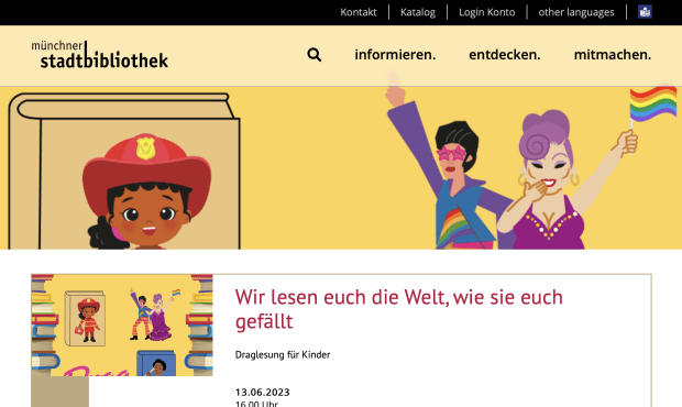 Lesung mit Drag Queen und Drag King für Kinder ab vier Jahren