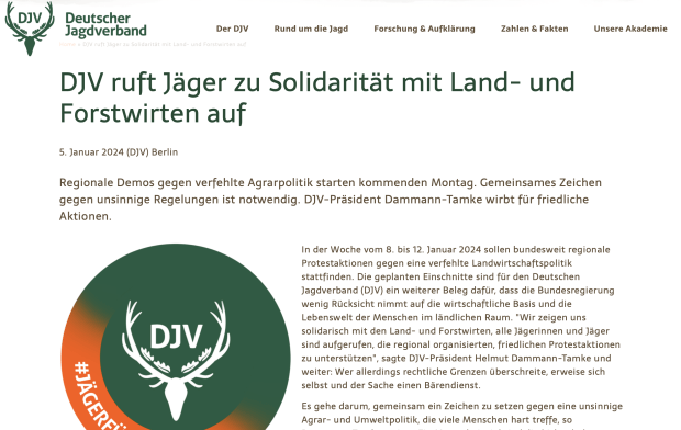 Bauernproteste erhalten Unterstützung von Deutschem Jagdverband