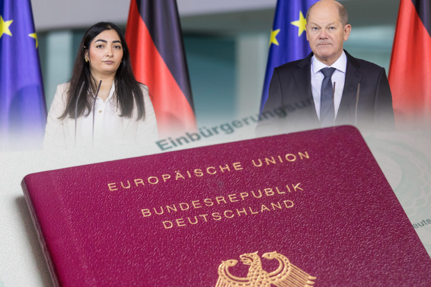 Ampel mit Aktion auf Englisch für Doppelpass und leichtere Einbürgerung